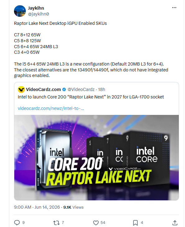 承认酷睿200S惨败!Intel将发布14代酷睿翻新版:回归DDR4内存 插槽不变 主打性价比