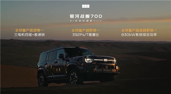 全球量产动力最强插混越野车 吉利银河战舰700零速直拔尼三锅