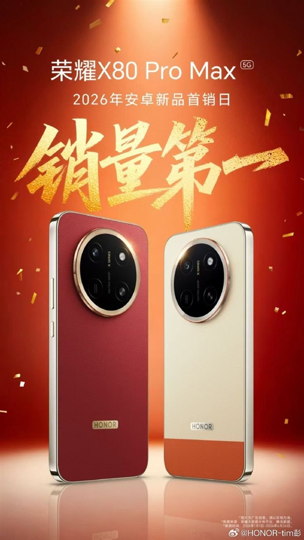 1999元起 荣耀X80 Pro Max首销大卖:斩获2026年安卓新品首销日销量第一