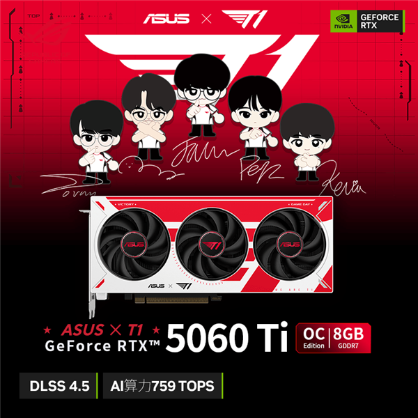 Faker同款信仰卡!华硕T1联名显卡开售:5060 Ti卖3999元、5070卖5999元