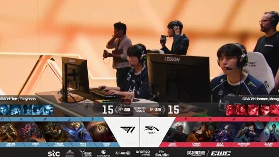 《英雄联盟》EWC四分之一决赛:T1战队2:0横扫HLE!季中赛冠军被碾压
