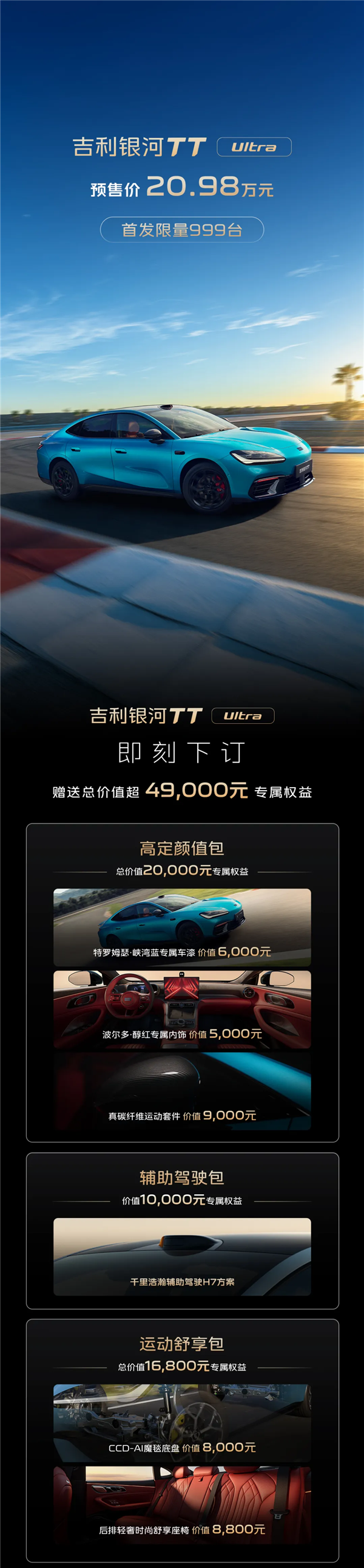 578匹零百加速3.8秒!吉利银河TT Ultra预售:20.98万元 限量999台