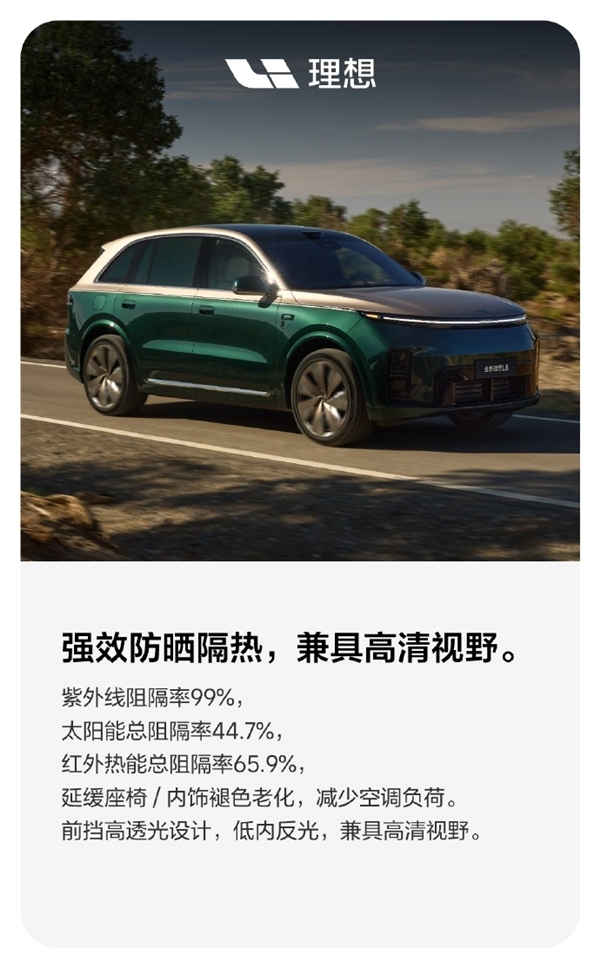 紫外线阻隔率99%!理想亲自下场做原厂窗膜:2699元起