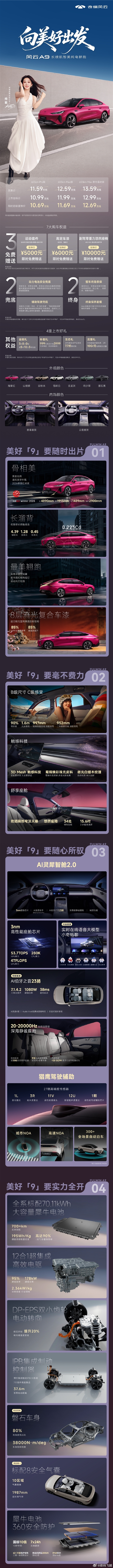 杨紫代言!奇瑞风云A9纯电轿跑上市:10.69万元起